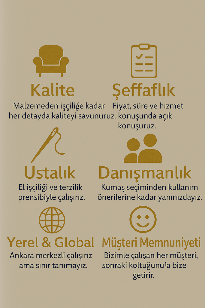 Değerlerimiz , Kalite, Şeffaflık, Ustalık, Danışmanlık, Yerel & Global, Müşteri Memnuniyeti